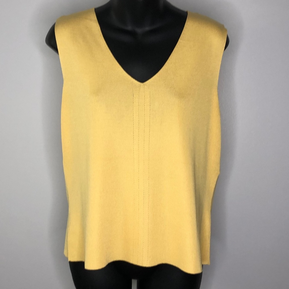 Akris Bergdorf Goodman Yellow V Neck Knit Sleeveless Blouse 12